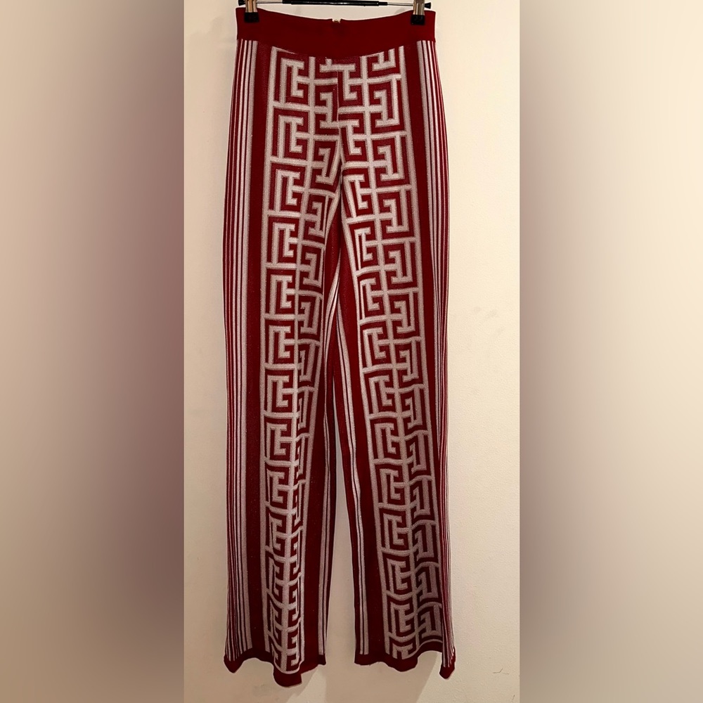 💜BALMAIN Jacquard-Knit Wide-Leg Pants